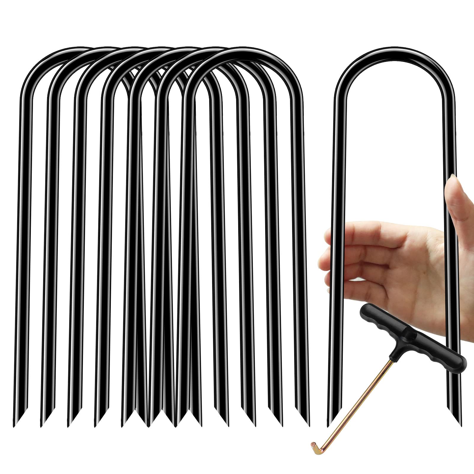 Trampoline Stakes high Wind, Heavy Duty Trampoline Anchors, Galvanized Steel Wind Stakes for Trampoline (Black U Type 8pcs)