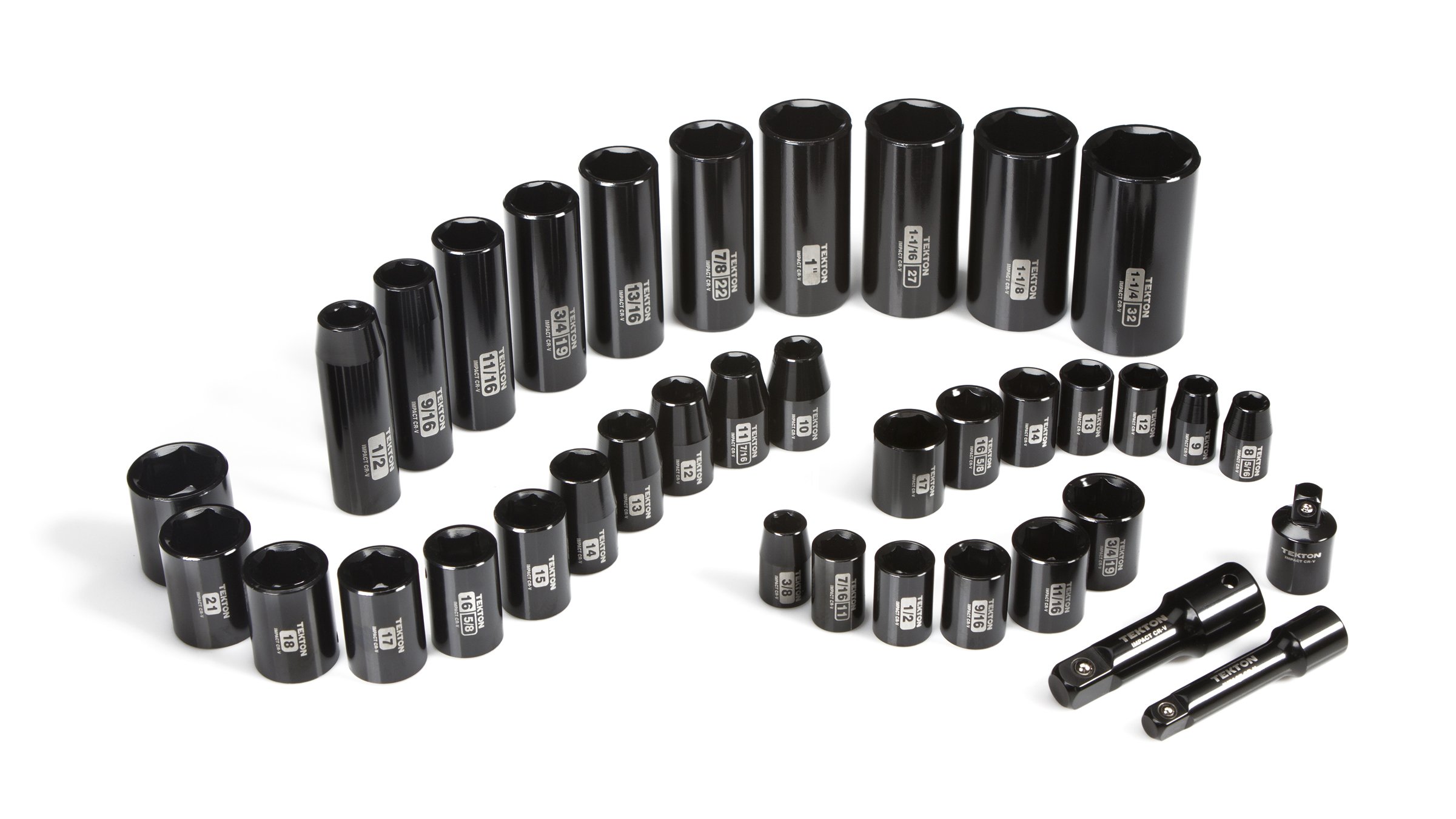 TEKTON 3/8Inch and 1/2Inch Drive Impact Socket Set, Inch/Metric, CrV