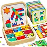 edutree Wooden Magnetic Pattern Blocks Set with Cards, 288 PCS Montessori Tangram Puzzle Learning Toys for Toddlers 4-8, Educational STEM Gift for Kids Boys Girls 4 5 6 7 8