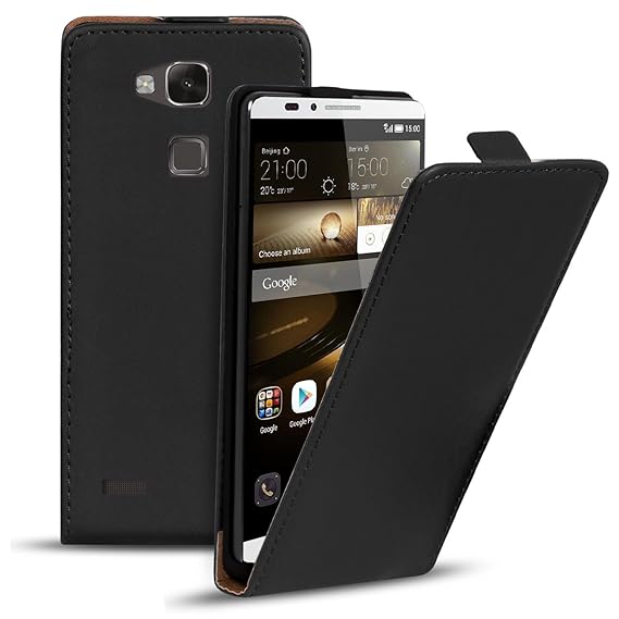 Conie BF9367 Basic Flip Kompatibel mit Huawei Mate 7, PU Leder Hülle Cover Klapphülle für Mate 7 Tasche Schwarz