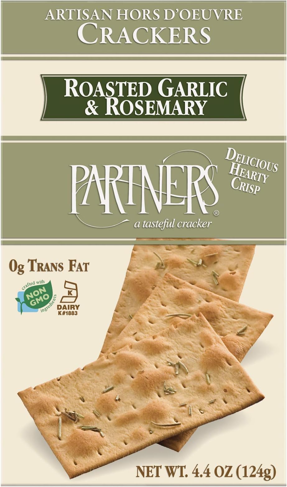 Partners Artisan Hors D'Oeuvre Crackers, Roasted Garlic & Rosemary, 4.9 Ounce (Pack of 6)