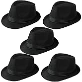 5 Pack Bulk Cuban Fedora Sun Hats Men with Adjustable Strap, Short Brim 1920s Unisex Party Costume Hats Women.