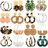 LANTAI 16 Pairs Trendy Statement Acrylic Rattan Earrings for Women-Fashion Summer Beach Vacation Boho Jewelry Set