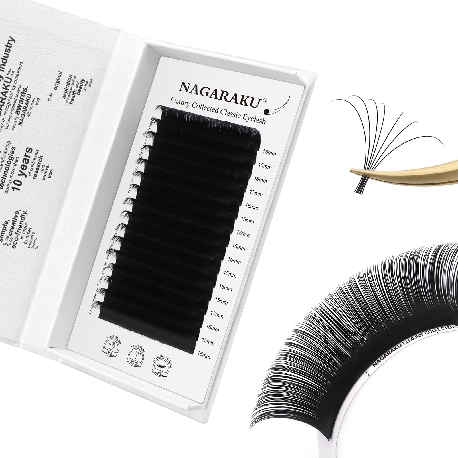 NAGARAKU Volume Lashes 0.07mm D Curl 15mm Length Individual Classic Eyelash Extensions Upgraded 3rd Generation Luxury Collected Soft Natural Single Lashes 16 Rows Matte Black