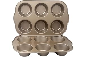Bakexcel Non-Stick Jumbo Muffin Pans, 3.5" 6-Cup Set of 2 Baking Pans, Heavy Duty Carbon Steel Tins for Extra-large Muffins &