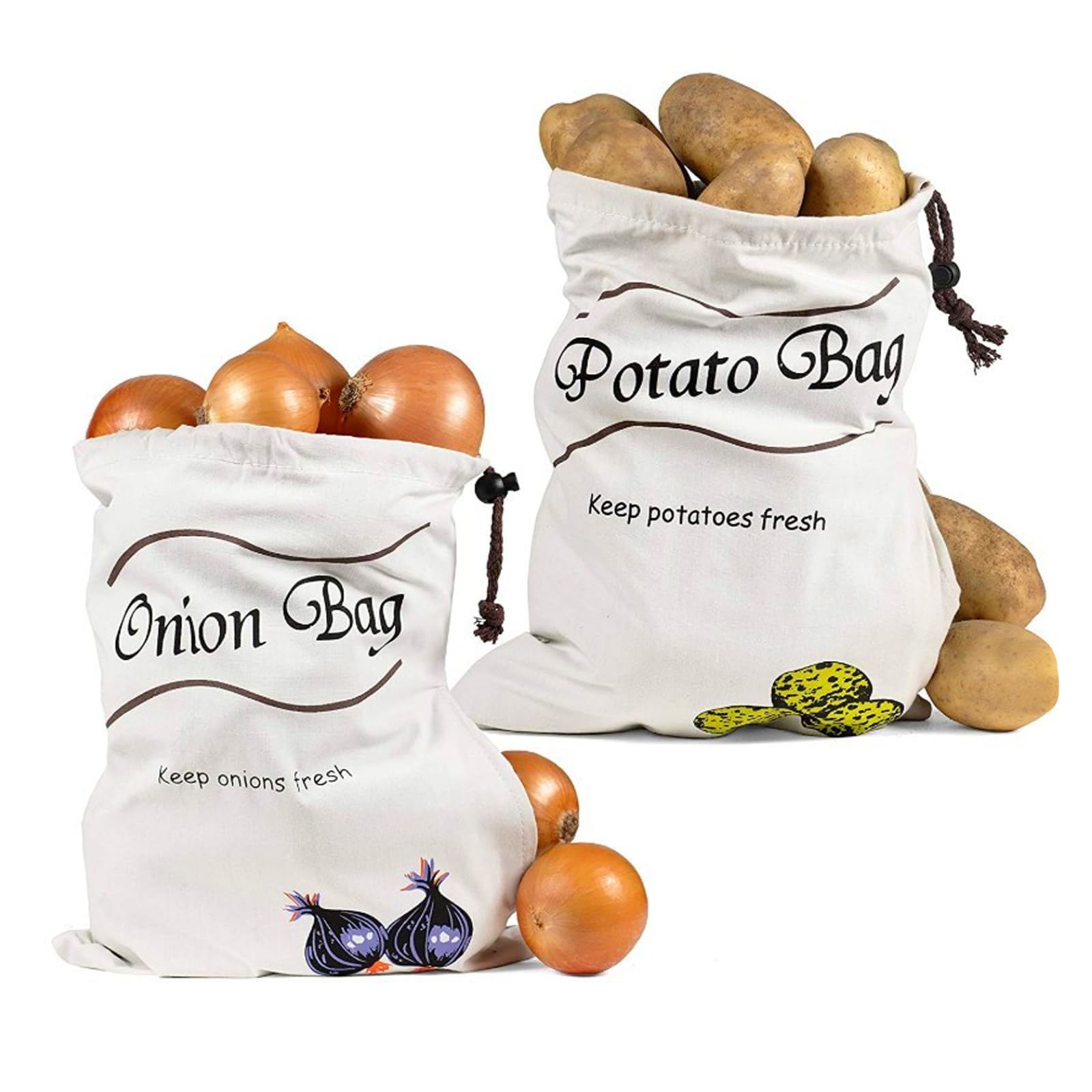 Potato and Onion Storage Bags, Cotton Potato Sacks with Side Zipper Kitchen Onion Bags Potato Bags for Storing Keep Fresh 2pcs (10.24''x13.78'')