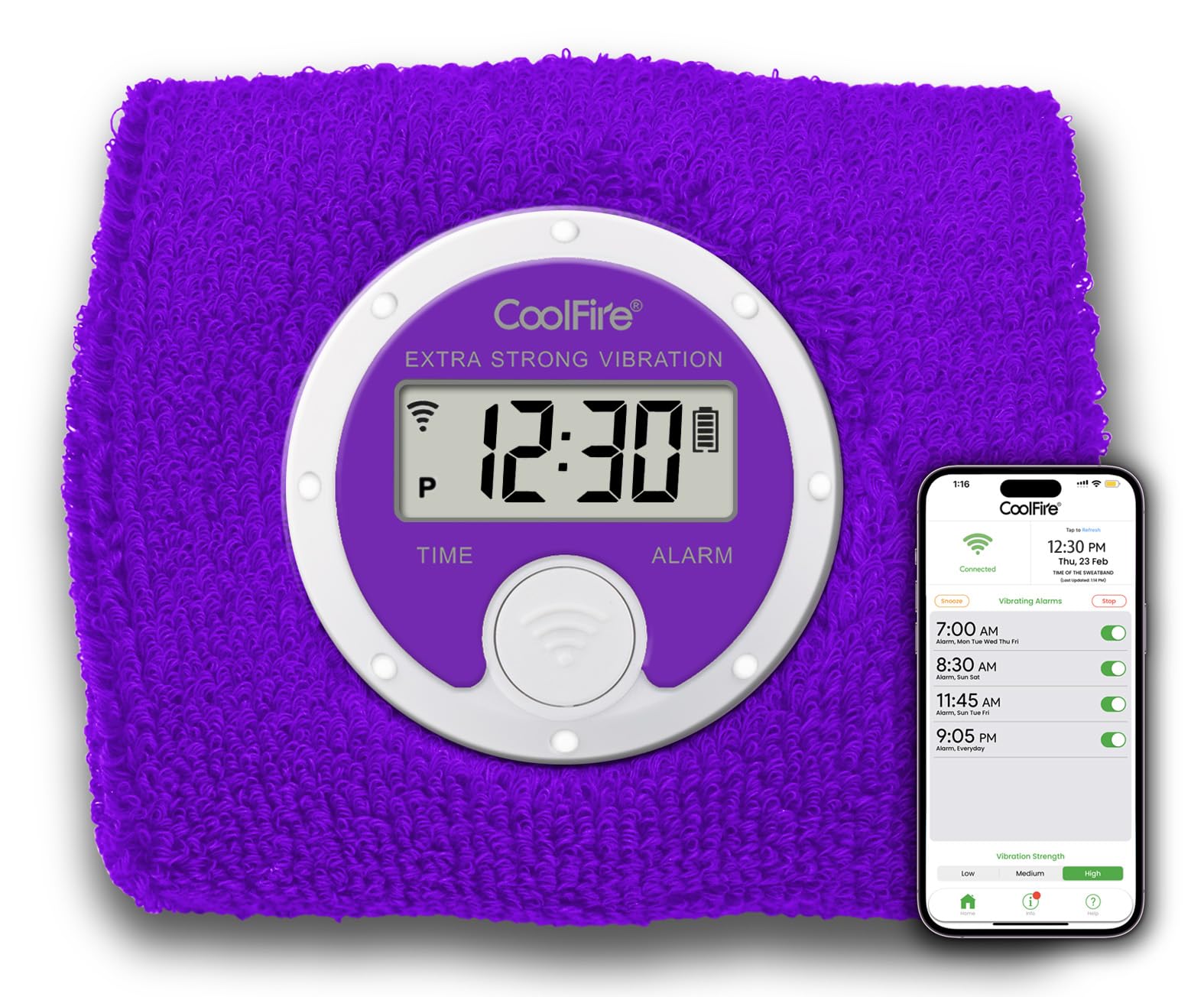 Coolfire - Silent Vibrating Wristband Alarm Watch for Couples, Students, Hearing Impaired. Purple