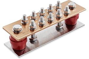 MOKIKUBA Wall Mounted Ground Bar Kit-Copper Bus Bar 7.88"x2.36"x .157" with 5/16" Terminal Positions and UL Material BusBar Insulator Posts (5/16'' Classic)