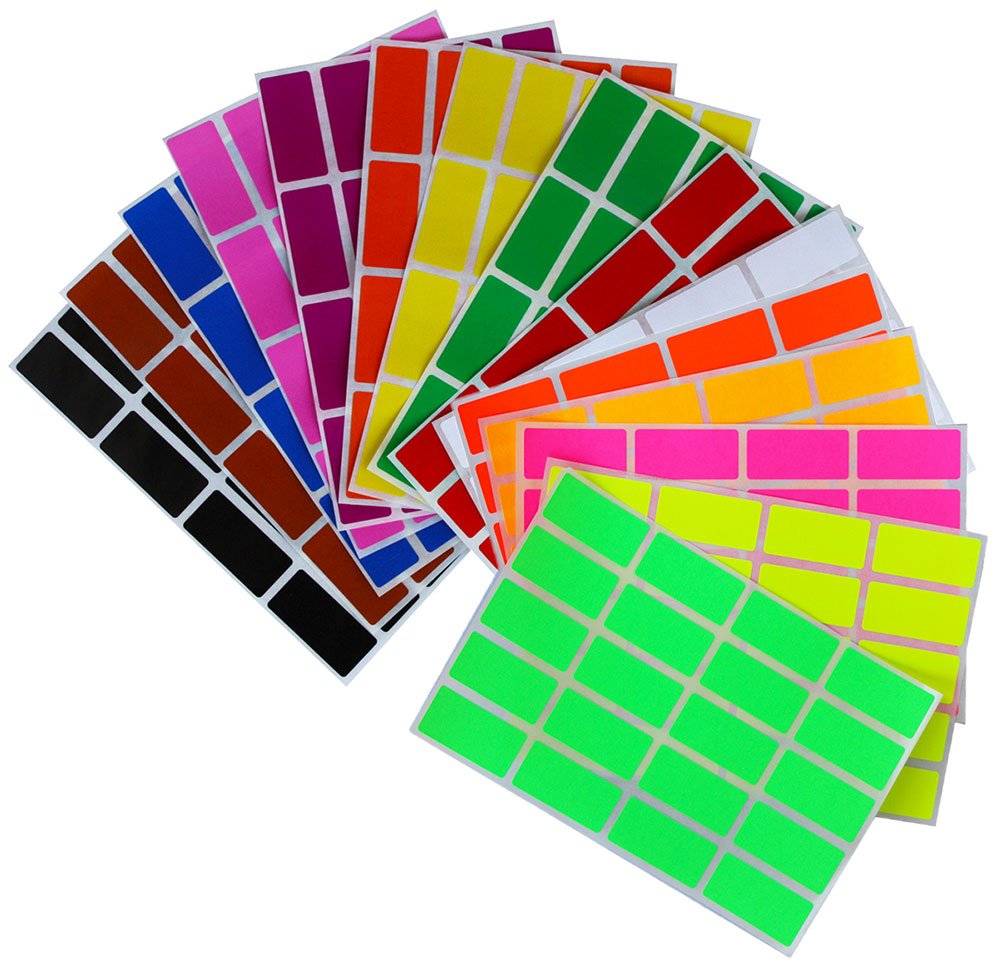 Royal Green Color Coding Labels Rectangle Florescent neon 1.57 inch x 0.75 inch Rectangular Stickers in 15 Colors Great for File Folder tabs (40mm x 19mm) - 300 Pack