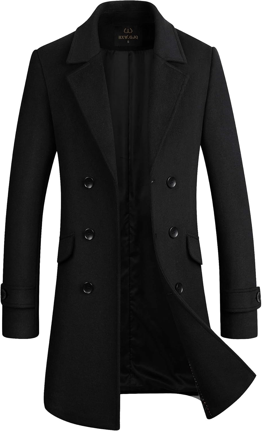 Amazon.com: Men's Premium Wool Blend Double Breasted Long Pea Coat (Black 2, Medium): Clothing