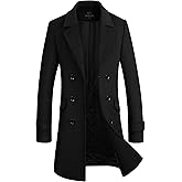 HXW.GJQ Men's Premium Wool Blend Double Breasted Long Pea Coat
