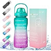 Half Gallon/64oz Daily Sports Water Bottle with Straw Motivational Time Marker,BPA Free Plastic Water Jug,2 Liter Drinking Bo