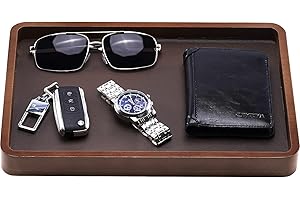 ProCase Wooden Valet Tray for Men, Wood Catch-All EDC Organizer, Nightstand, Entryway Bedside Dump Holder, for Wallets, Keys, Watches, Phones, Loose Change, Trinkets -DarkBrown