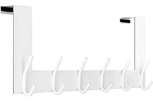 WEBI Over The Door Hooks:Door Hanger Over The Door Towel Rack,Door Coat Towel Hanger Door Coat Rack 6 Hooks for Hanging Clothes,Jacket,Hats,Bathroom,White