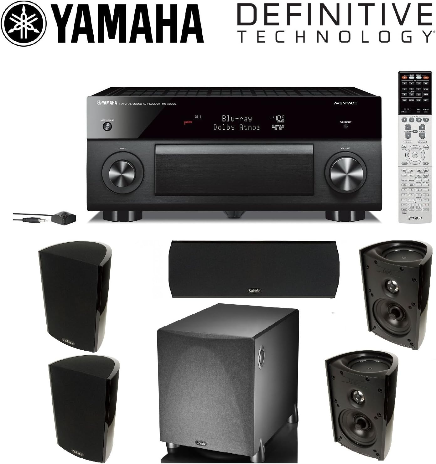 Yamaha RX-A3060BL 11.2 Channel Network AV Receiver + 2 Pairs of Definitive ProMonitor 1000 Bookshelf + Definitive ProCenter1000 Center Speaker + Definitive ProSub 1000 Speaker Bundle