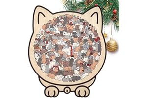 135-Piece Colored Cat Shaped Wooden Jigsaw Puzzle,Unique Cute Animal Cats Shape Woodens Puzzles Decor,Framed by Adorable Cat 