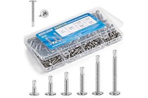 WEIDLUDOR 200PCS Sheet Metal Self-Drilling Screws Assortment Kit - #8 Truss Head Stainless Steel Self-Tapping Screws, 6 Sizes (1/2" to 1-1/2") for Sheet Metal, Auto & Roofing