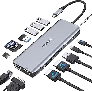 Usb C Laptop Docking Station Dual Monitor Hdmi For Hp Dell Xps Universal Usb C Dock Thunderbolt Hub Triple Display To 2 Hdmi 4k Vga Ethernet 5 Usb Ports 100w Pd Sd Tf 3 5mm For Lenovo Yoga Surface Everything Else Amazon Com