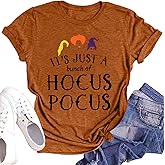 DESFSE It's Just A Bunch of Hocus Pocus T-Shirts for Women Sanderson Sisters Shirt Halloween Movie Graphic Fall Tee Tops
