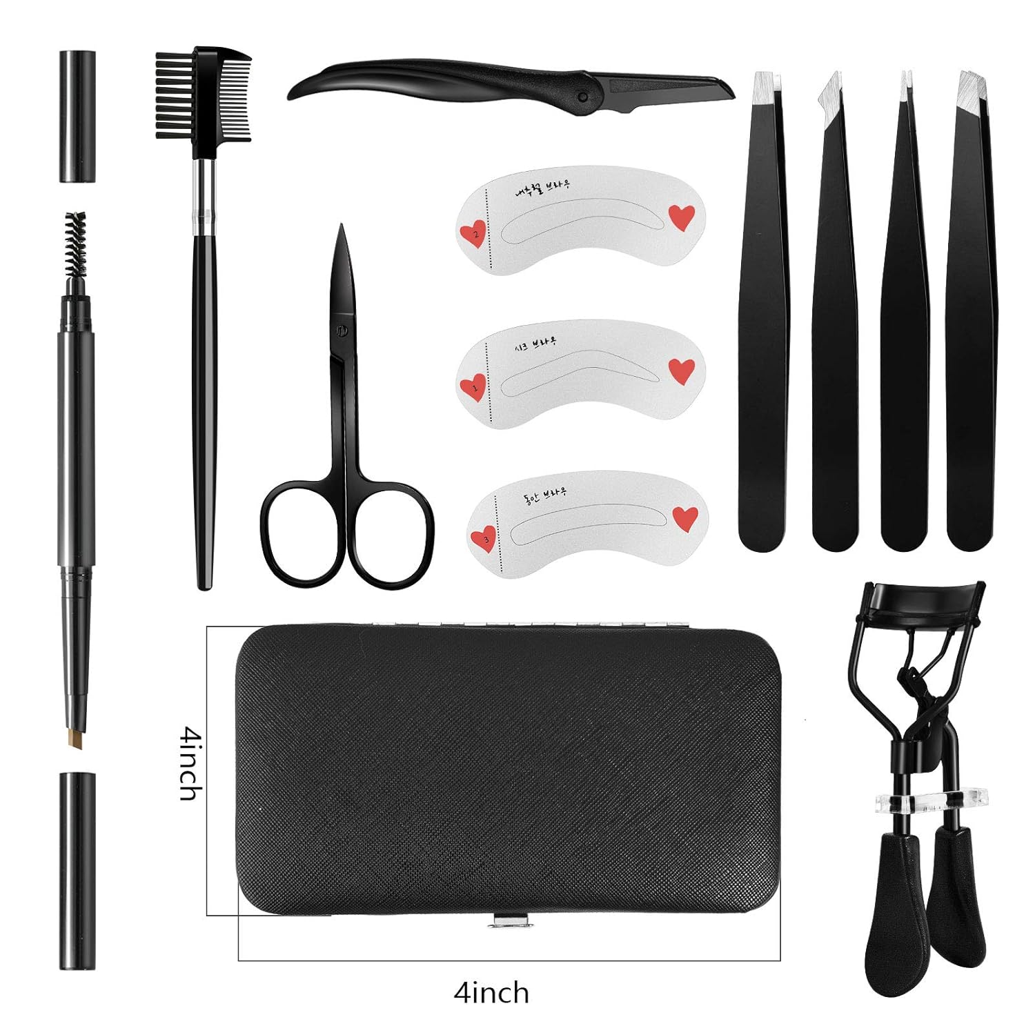 13Pcs Eyebrow Kit with Eyelash Curler, Eyebrow Grooming Trimming Kit with Eyebrow Razor Comb Scissors Tweezers Pen Stencil Shaper for Women: Beauty