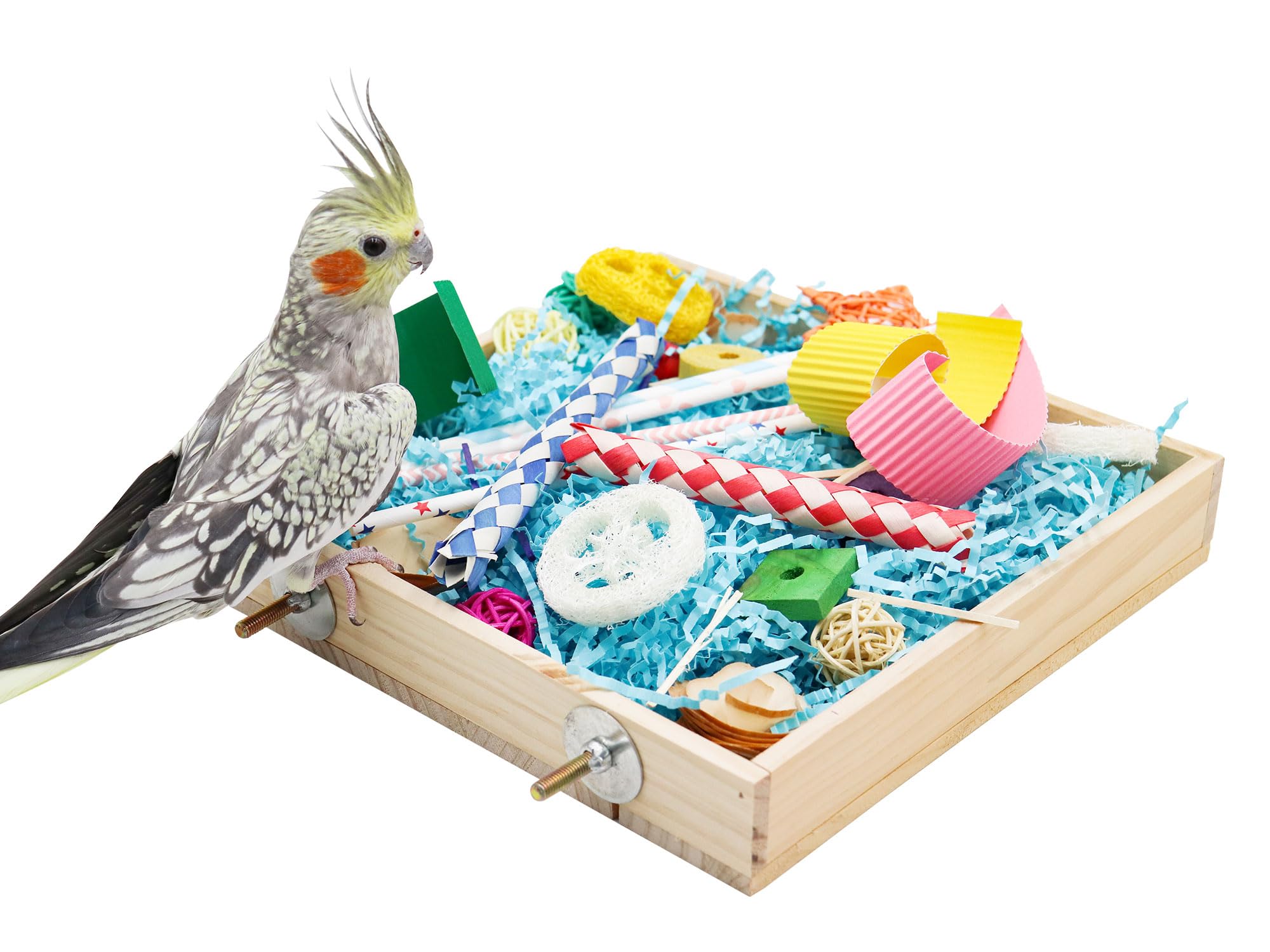 Dnoifne Bird Foraging Toys Box, Parrot Shredding Toys Box, Bird Chewing Toys, Birdcage Accessories, Suitable for Small Birds Parakeets Cockatiels Love Birds Conures