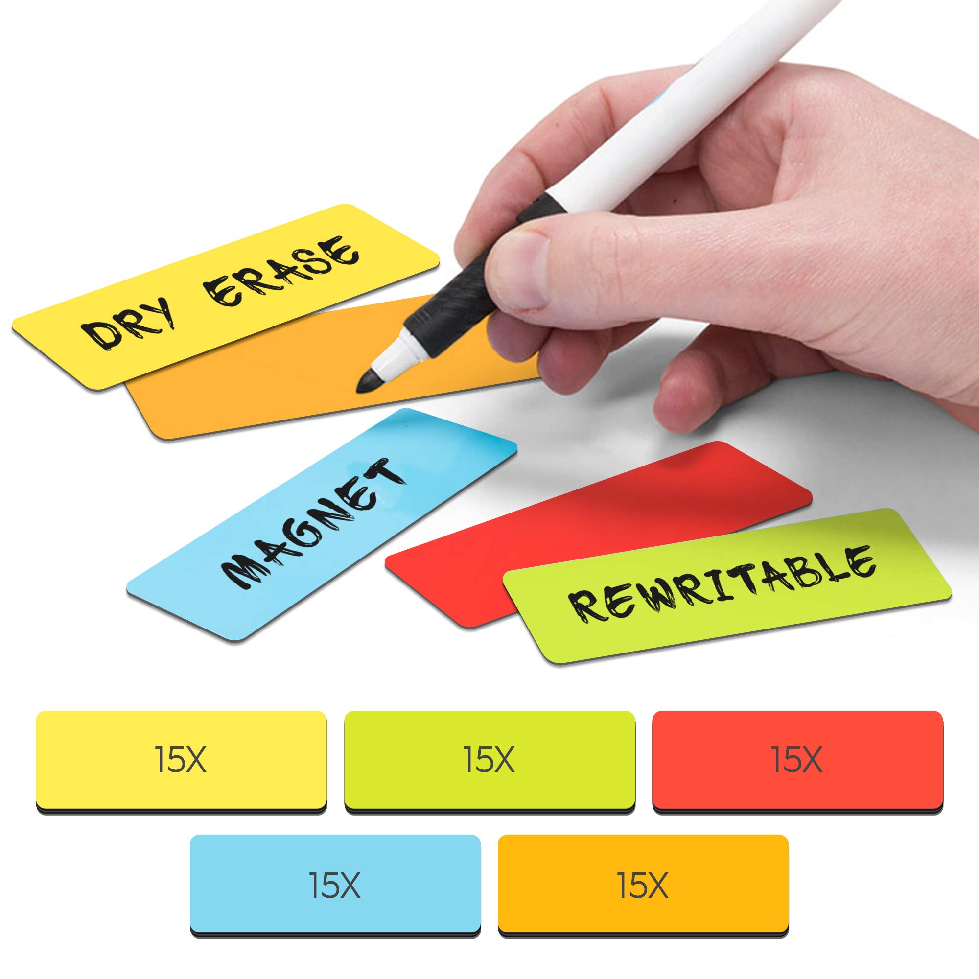 75 Magnetic notes or Magnetic Sticky Notes 3 x 1 Inch - Mix 5 Colours - Dry Erase