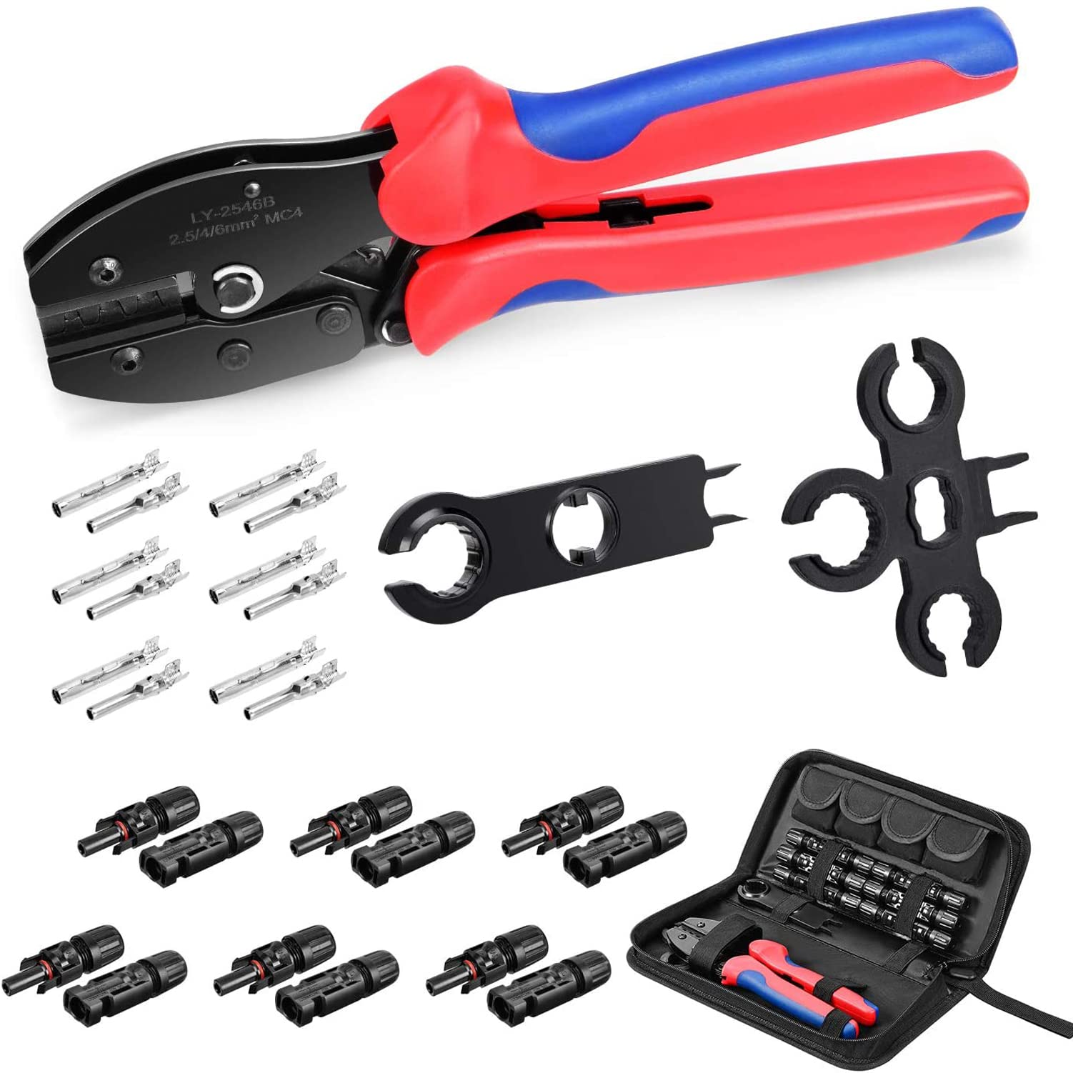 DEYMU Solar Crimping Tool Cable Connector, with 6pcs Male Female Solar Connector + 2 Pcs Spanners Wrench + 1 Pcs Wire Crimper + 1 Pcs Tool Kit for 2.5/4/6mm² Solar PV Wire