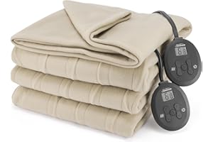 Sunbeam Royal Ultra Fleece Heated Electric Blanket King Size, 90" x 100", 12 Heat Settings, 12-Hour Auto Shut-Off, Machine Washable, Pebble Beige