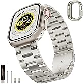 SUNFWR Compatible with Apple Watch Band 49mm for Men Women, Stainless Steel Metal iWatch Band with Case for Apple Watch Ultra/Ultra 3/2/1 (Silver, 49mm)