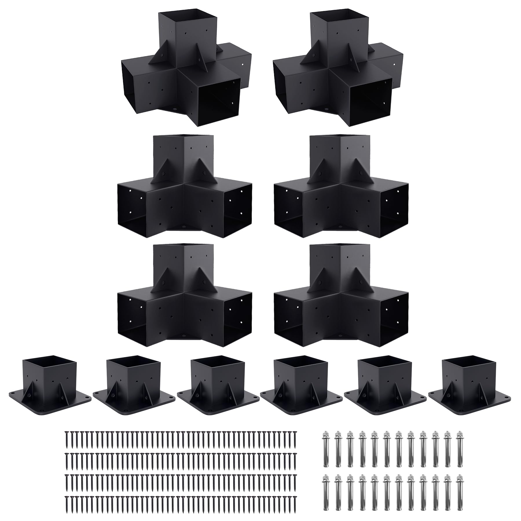 Photo 1 of ** MISSING SCREWS**
Neorexon Pergola Bracket Kit Elevated Wood Stand Kit Woodwork 4" x 4" (Actual 3.5" x 3.5"), Solid Steel DIY Pergola Hardware Kit, 6PCS Base Bracket & 4PCS 3-Way Corner Bracket & 2PCS 4-Way Bracket