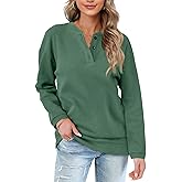 OFEEFAN Womens Casual Sweatshirts Henley Button Up Long Sleeve Tunic Tops