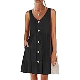 ANRABESS Womens Summer Beach Vacation Dresses V Neck Sleeveless Casual Button Down A Line Swing Mini Sundresses with Pockets