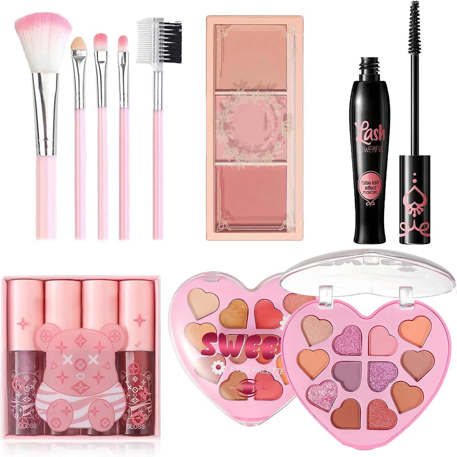 Make up Set, All in One Makeup Kit for Women & Teen Girls with Eyebrow Brush, Eyeshadow Palette, Blusher, Lip Gloss and Shimmer Mascara