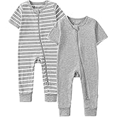 Jimonda Baby Sleeper Rompers,Unisex Boys Girls Zip-Front Pajamas One-Piece Footless Outfit 0-24 Months (Pack of 2