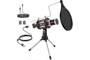 ZealSound Microphone,USB&3.5mm Mic,Type-C Adapter for Computer i Phone PC,Condenser Microphone with Echo Volume,Tripod Stand,