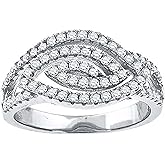 Jewels By Lux Sterling Silver Womens Cubic-Zirconia Marquise Head Fashion Bridal Anniversary Wedding Engagement Band Ring