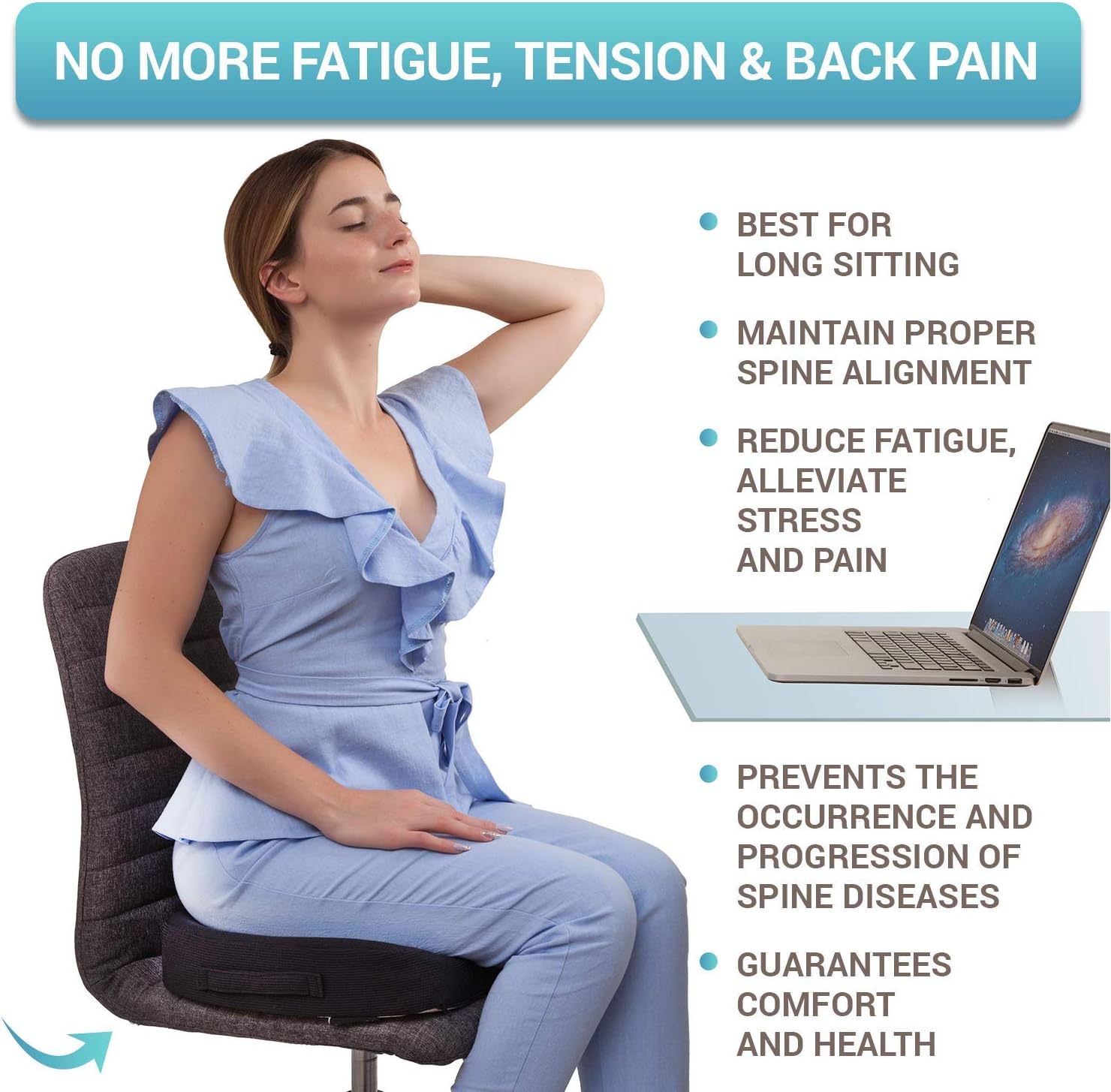 Seat Cushion Pillow for Office Chair - 100% Memory Foam Firm Coccyx Pad - Tailbone, Sciatica, Lower Back Pain Relief - Contoured Posture Corrector for Car, Wheelchair, Computer and Desk Chair : Office Products