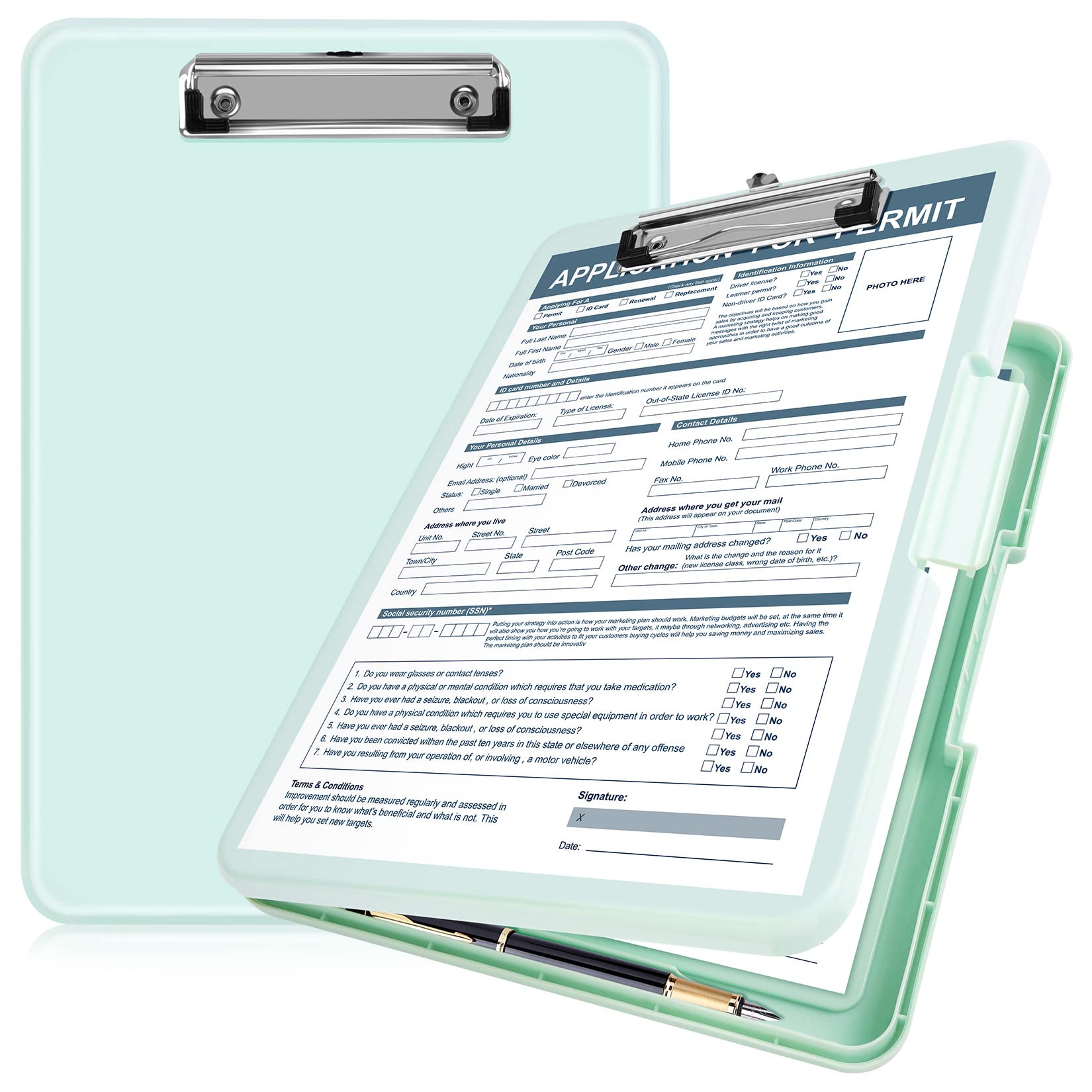 Photo 1 of ANZNKU Clipboard with Storage 13x9.6 inches, Plastic Storage Clip Board with Side Opening, High Capacity Nursing Clip Board Foldable, Letter Size Smooth Writing for Work, Study(Light Green)