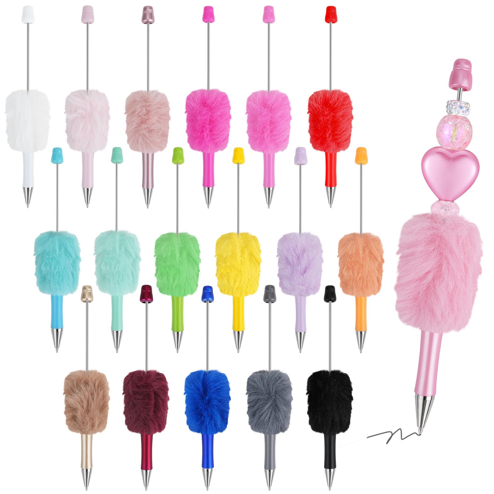 Photo 1 of 18 Pcs Fluffy Beadable Ballpoint Pens, Retractable Plush Ball Beaded Pens, 18 Colors Cute Plastic Bead Pen, Funny DIY Black Ink Pens for Office School Writing Gift Supplies