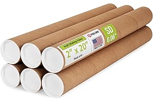 PACLORD 2" x 20" Reinforced Kraft Paper Mailing Tubes, Pack of 6 Tubes with 2 Caps Each – USPS Approved – Made in USA Cardboard Mailer for Shipping and Storing Posters, Prints, Artwork, or Documents