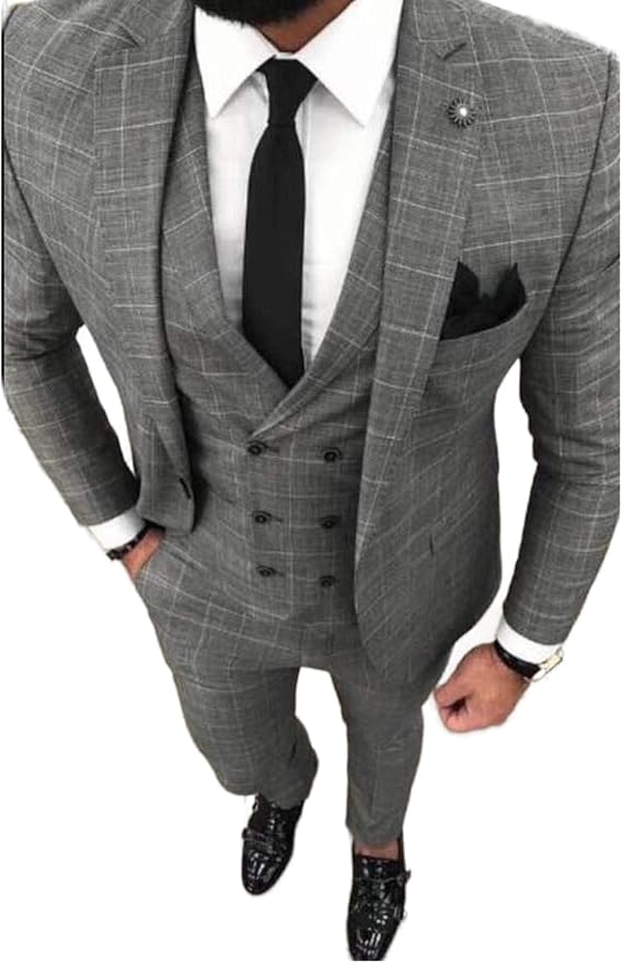 Outwear 2021Custom Classic Grey Plaid Wedding Suits for Men Formal Suit