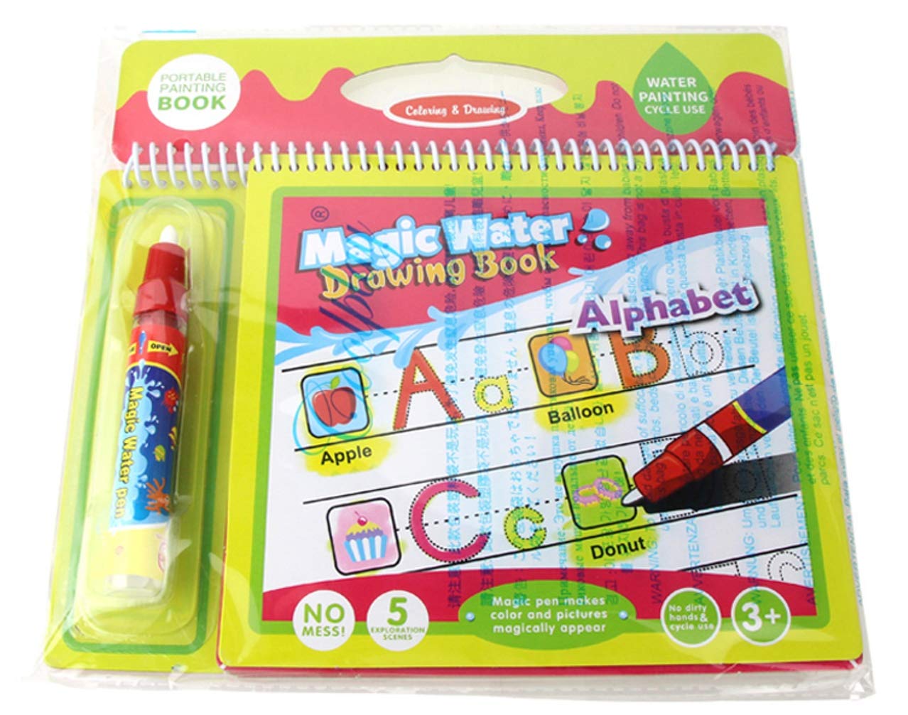 Rangebow Magic Aqua Water Reusable Drawing Doodle Colouring Book with 2 Magic Water Pens for Age 3 Years Plus Kids Travel Activity Book Children Toddlers Travel Toys (Alphabet (L))
