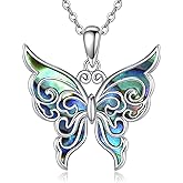 VONALA Butterfly Necklace for Women 925 Sterling Silver Abalone Shell Butterfly Pendant Animal Jewelry Gifts for Her