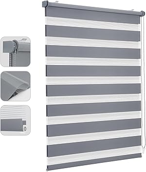 Sekey Doppelrollo Klemmfix ohne Bohren für Fenster, Doppelrollo 105 cm breit, Duo Rollo Jalousie Sonnenschutz, 105x210cm, Grau