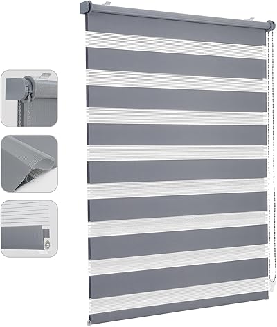 Sekey Doppelrollo Klemmfix ohne Bohren für Fenster, Doppelrollo 105 cm breit, Duo Rollo Jalousie Sonnenschutz, 105x210cm, Grau