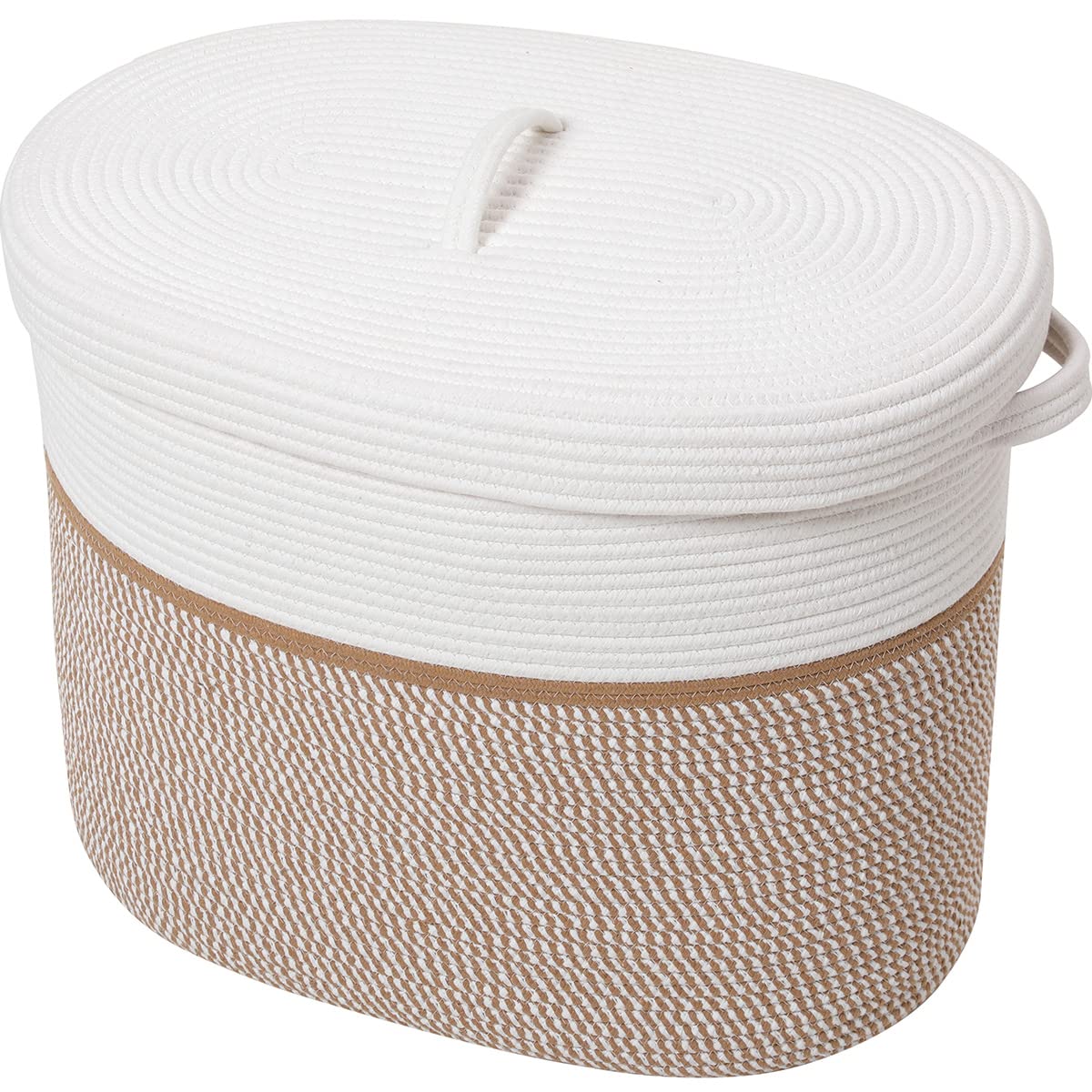 Photo 1 of ***MISSING LID*** 22"x14"x18" Rectangular Extra Large Storage Basket With Lid, Large Cotton Rope Storage Basket, Woven Laundry Hamper, Cloth Storage Bin, for Clothes Towels Blankets in Living Room, White/Camel Mix