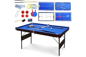 Seydrey 4 in 1 Multi Game Table, Folding Portable Billiards Game Table Set with Ping Pong, Hockey, Pool, and Ringtoss, for Indoor, Game Room, Office