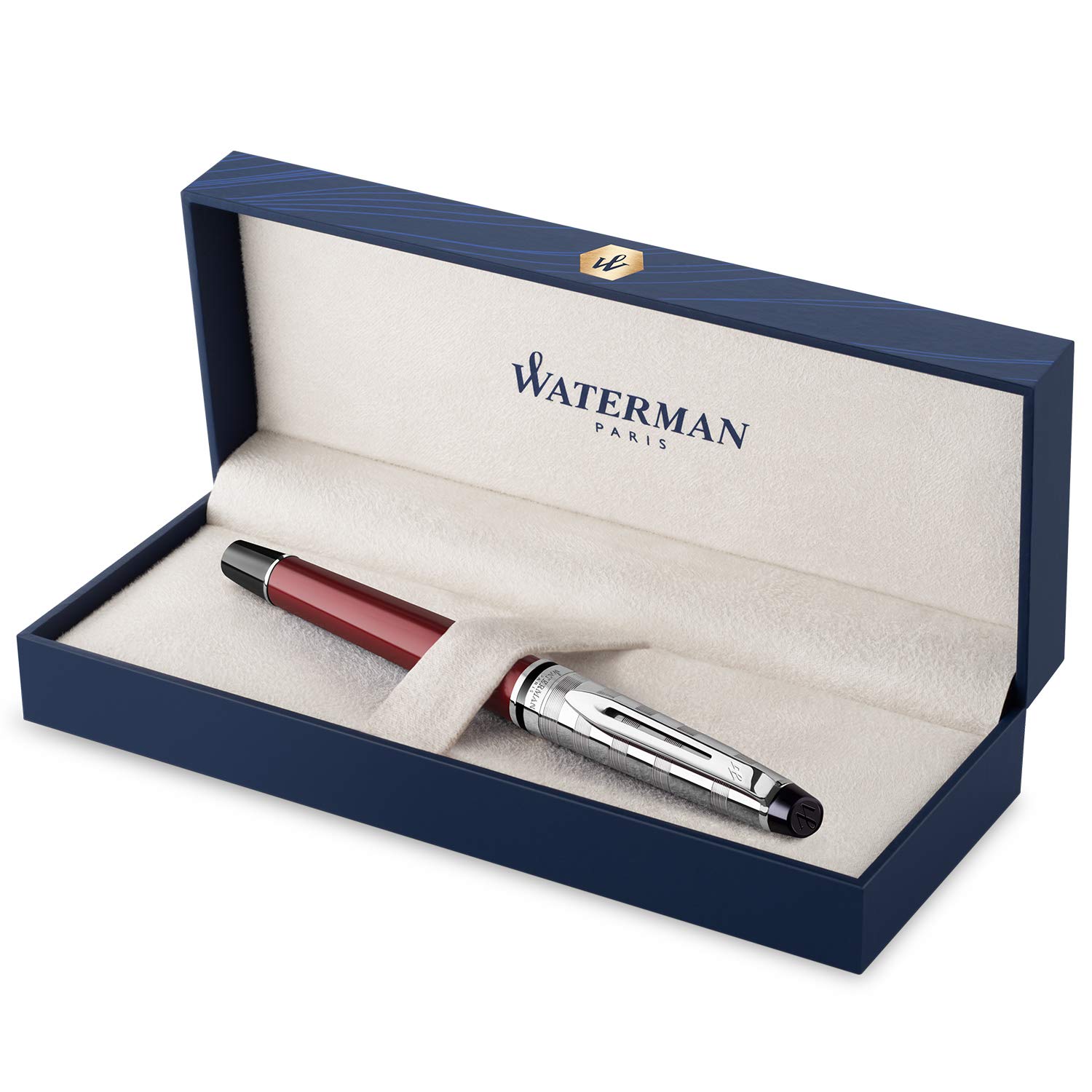Waterman Expert Deluxe Fountain Pen | Dark Red with Chiselled Cap | Fine Nib | Gift Box