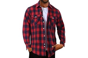 Rela Bota Chemise décontractée à carreaux en flanelle pour homme - Chemise boutonnée à manches longues - Col ample - Automne 