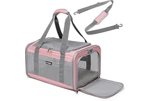 Ioview Airline Approved Pet Carrier for Cats and Small Dogs, Breathable and Collapsible Design, Portable Travel Bag for Bearded Dragon, Puppies Animal Hangbag, Rabbit Cage (Pink, Small)